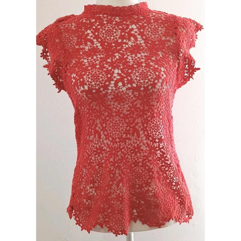 Velvet By Graham Spencer Orange Floral Open Knot Top XS Without Camisole